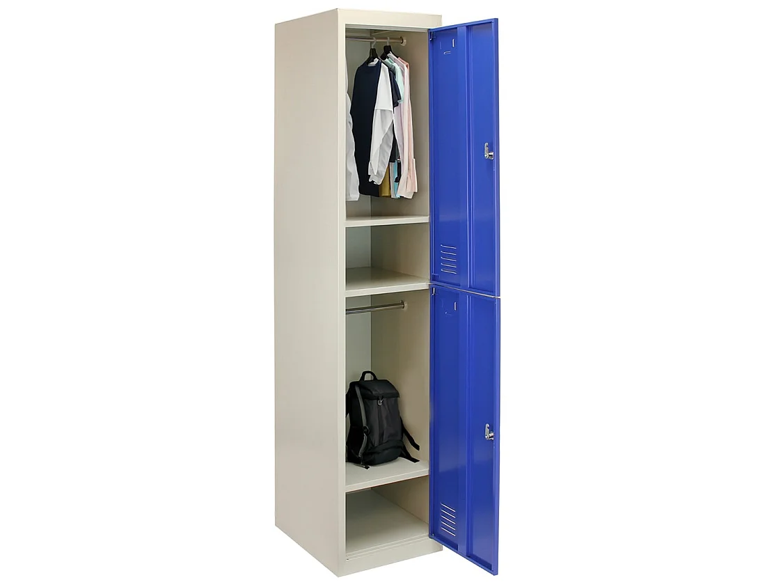 Casiers Métalliques Bleu & Gris 2 Portes Verrouillable pour Ecole, Vestiaire,