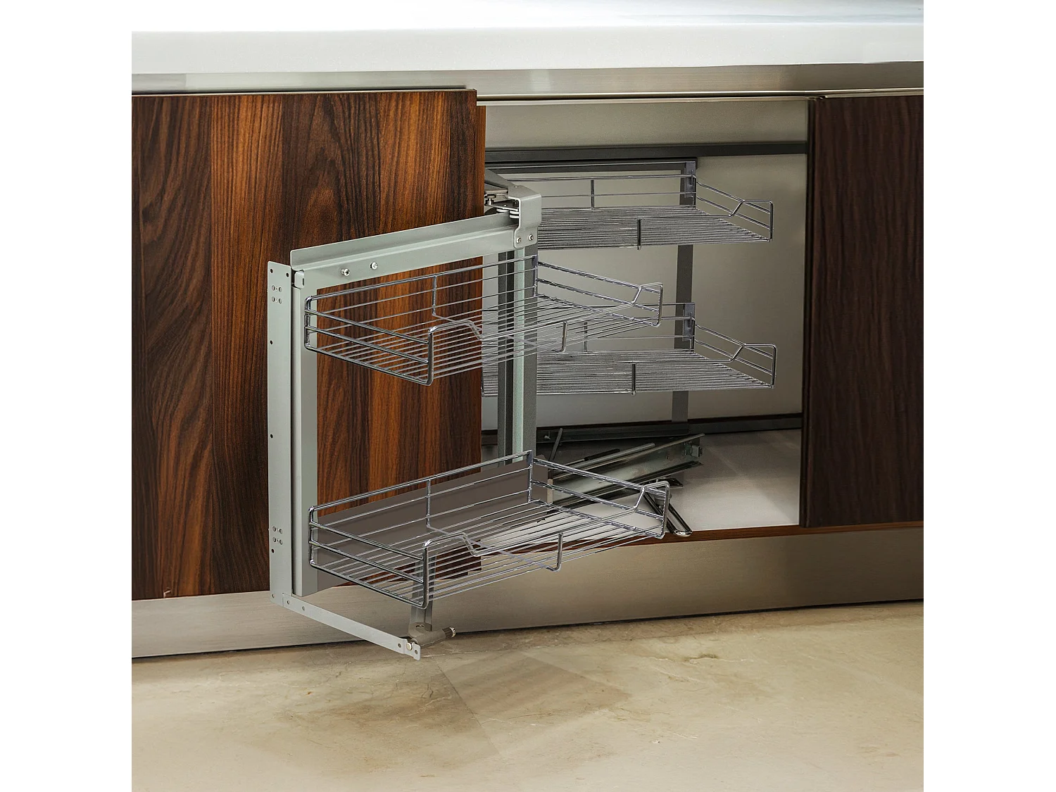 4 Cestelli KuKoo in Acciaio Inox per Mobile ad Angolo Cieco 90-100cm Mano Sx