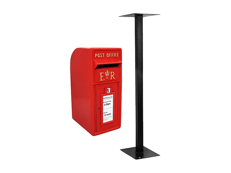 Czerwona skrzynka pocztowa Royal Mail z podstawką