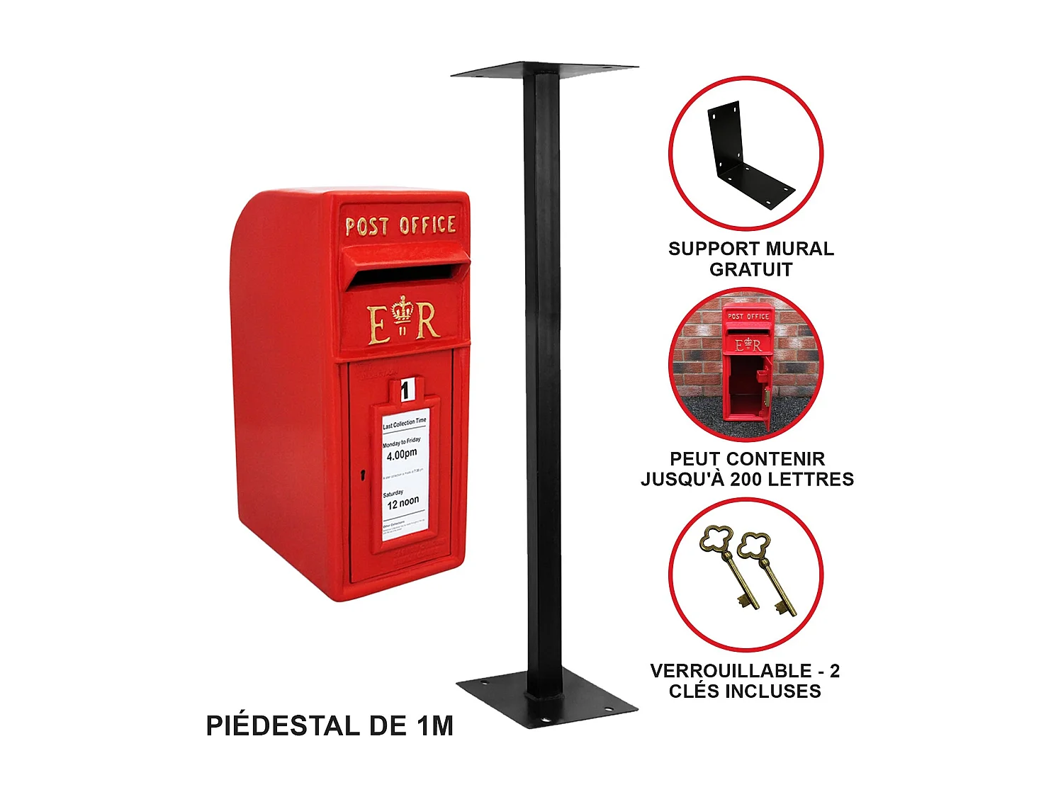 Czerwona skrzynka pocztowa Royal Mail z podstawką