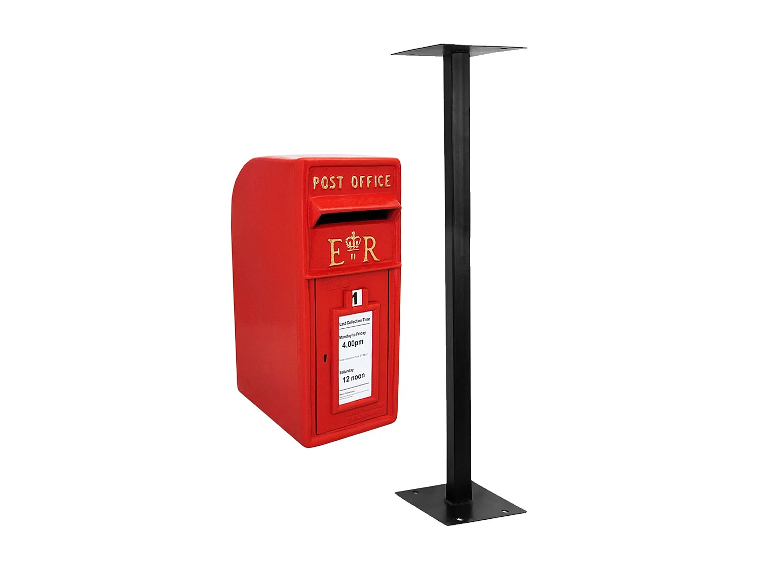 Czerwona skrzynka pocztowa Royal Mail z podstawką