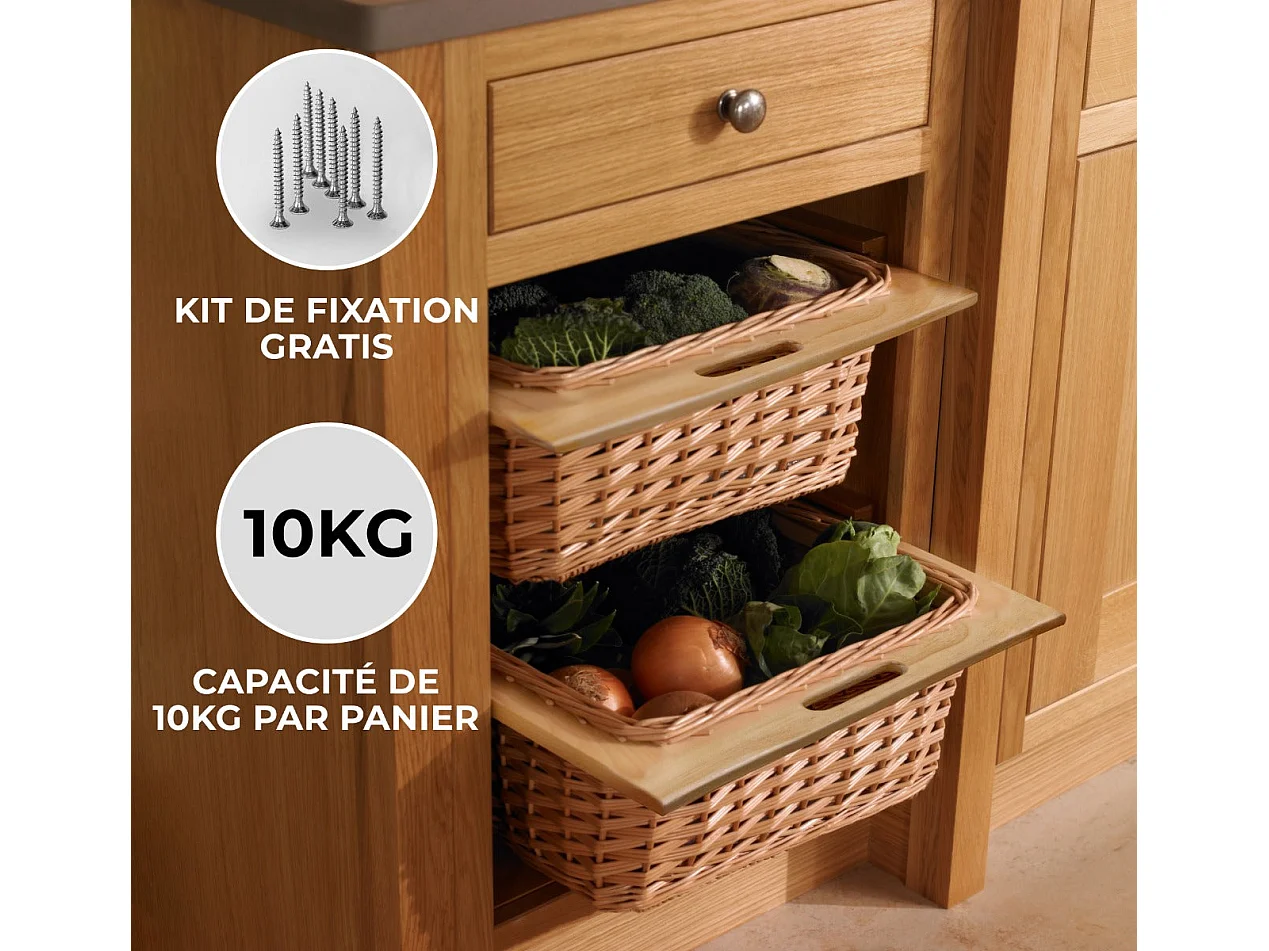 Cestelli Estraibili da Cucina in Vimini - 40cm - 3 Cesti