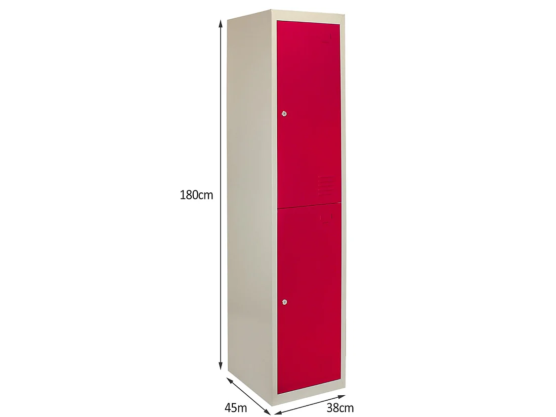 Casiers Métalliques Rouge & Gris 2 Portes Verrouillable pour Ecole, Vestiaire