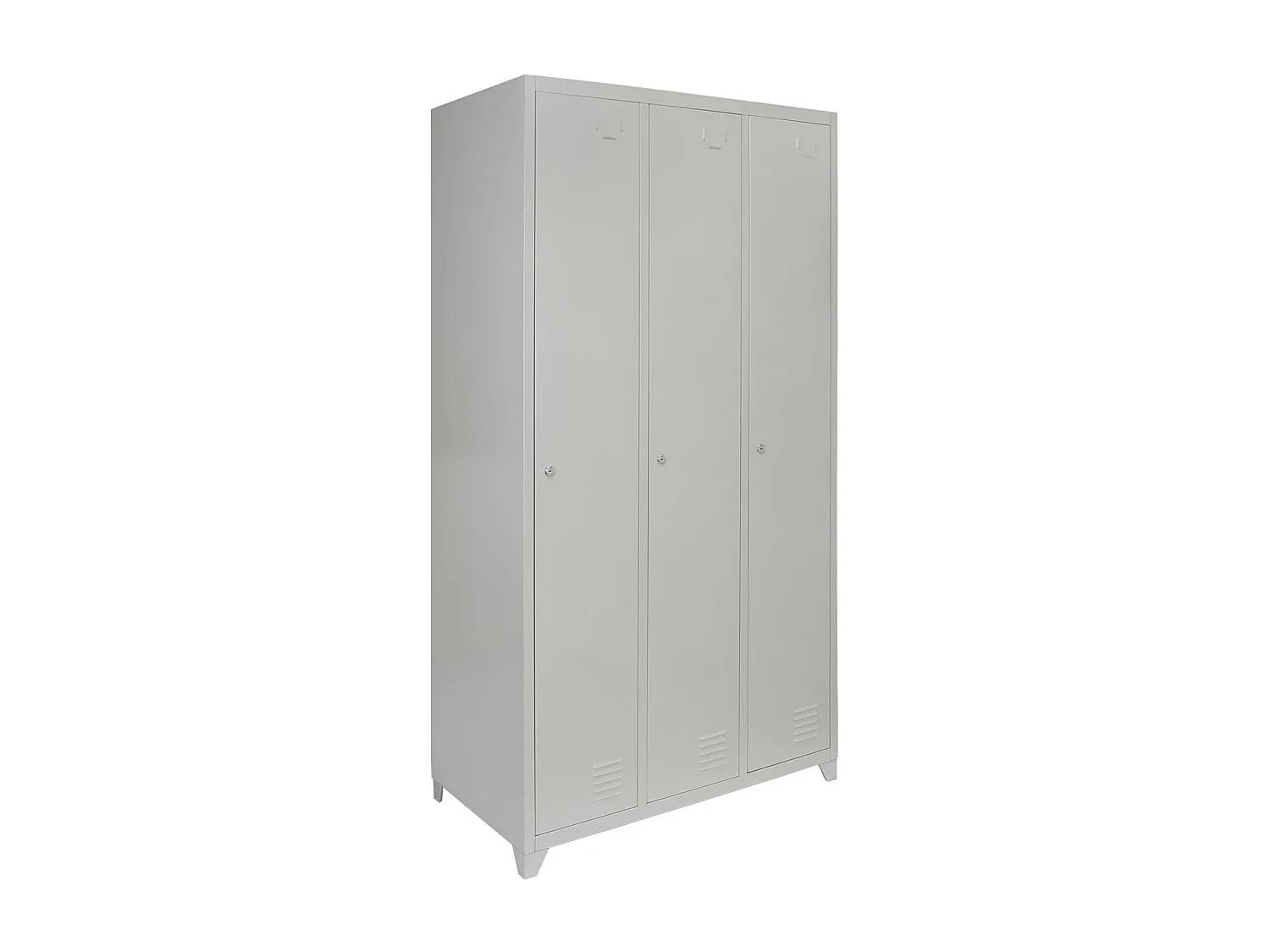 Metalowe szafki magazynowe – trzy drzwi, szare