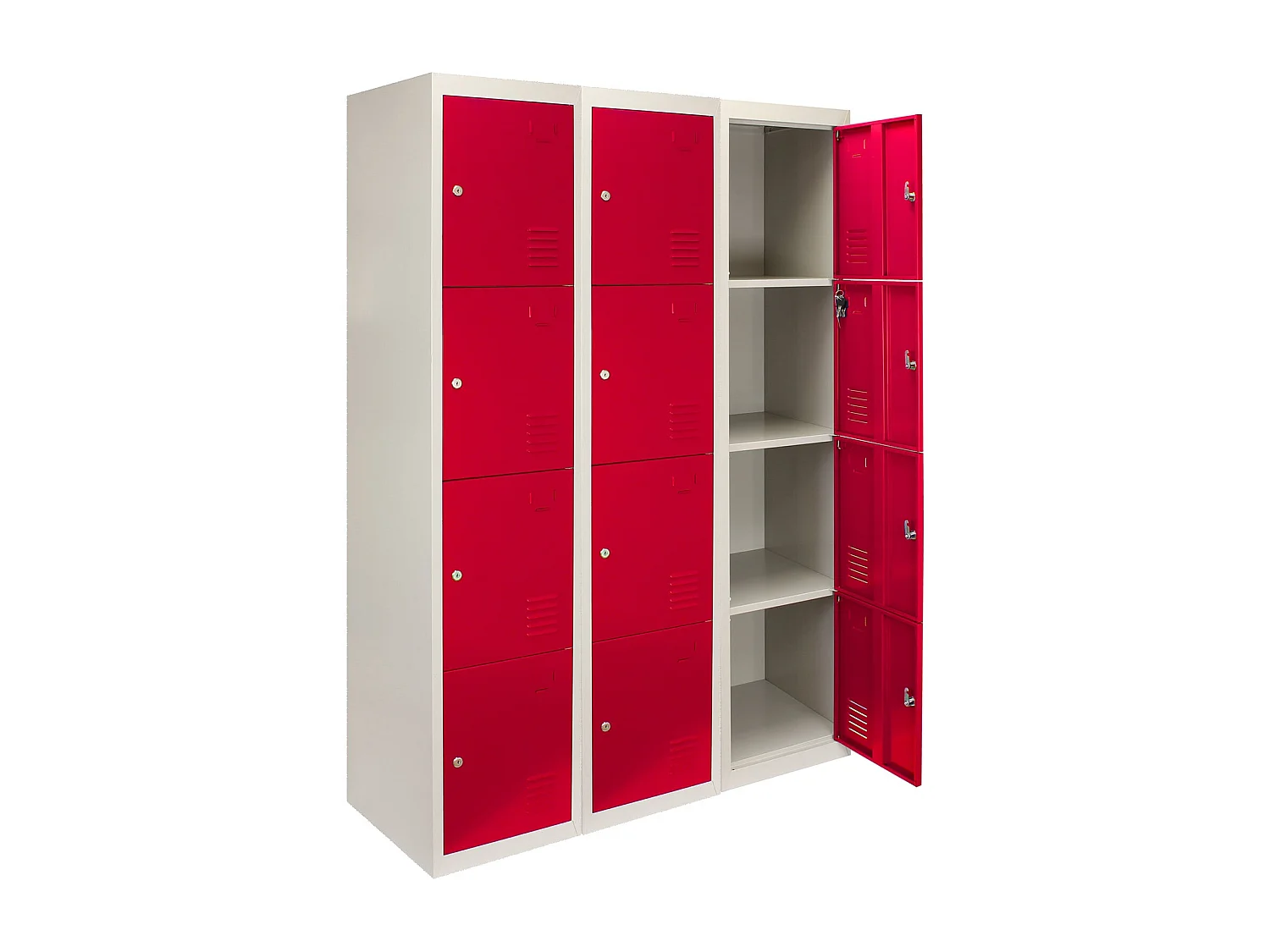 3 x 4-türiger Schließfachschrank Spind - Rot