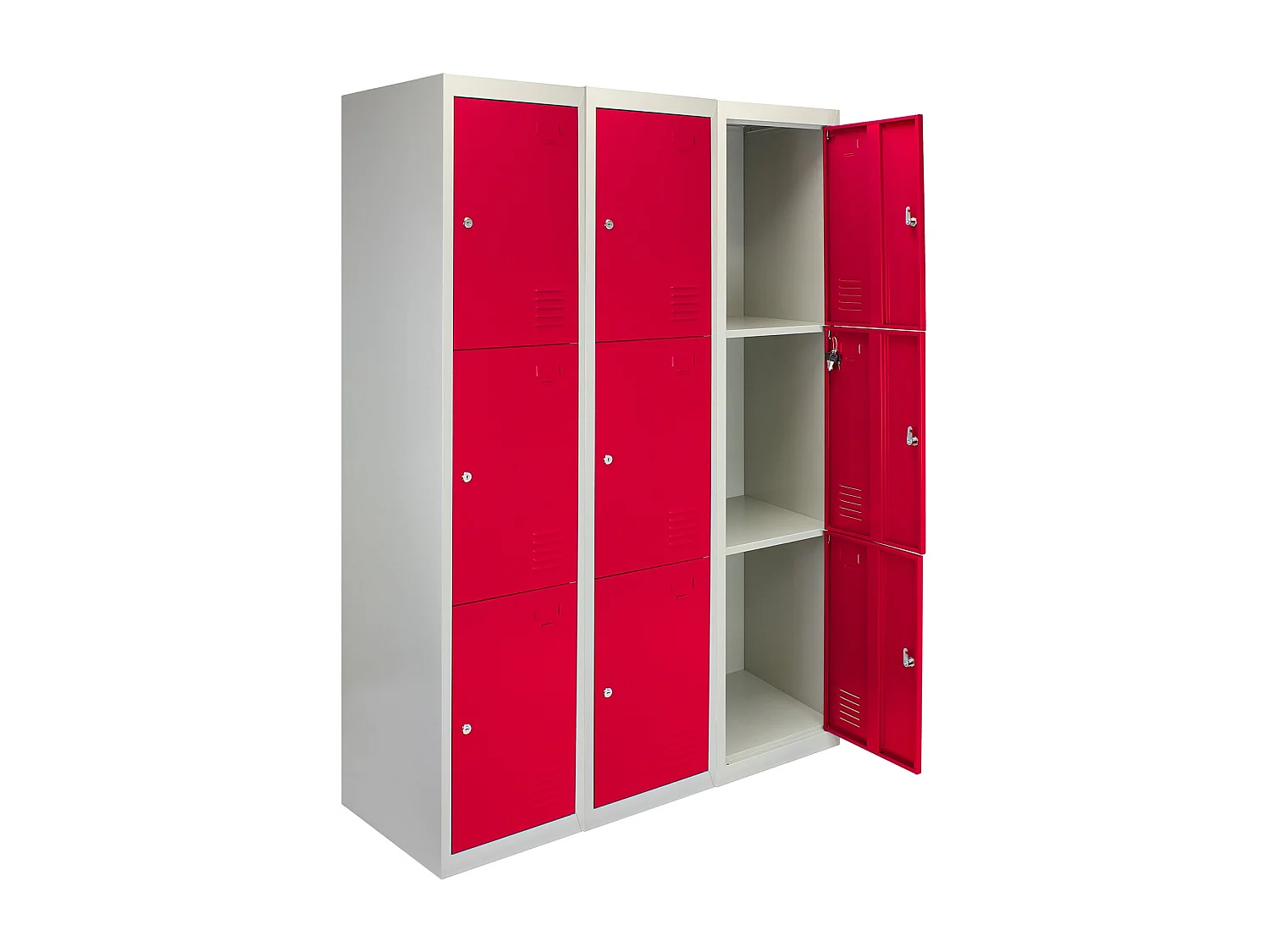 3 Armadietti da Montare con 3 Porte Rosse in Acciaio per Scuole e Palestre