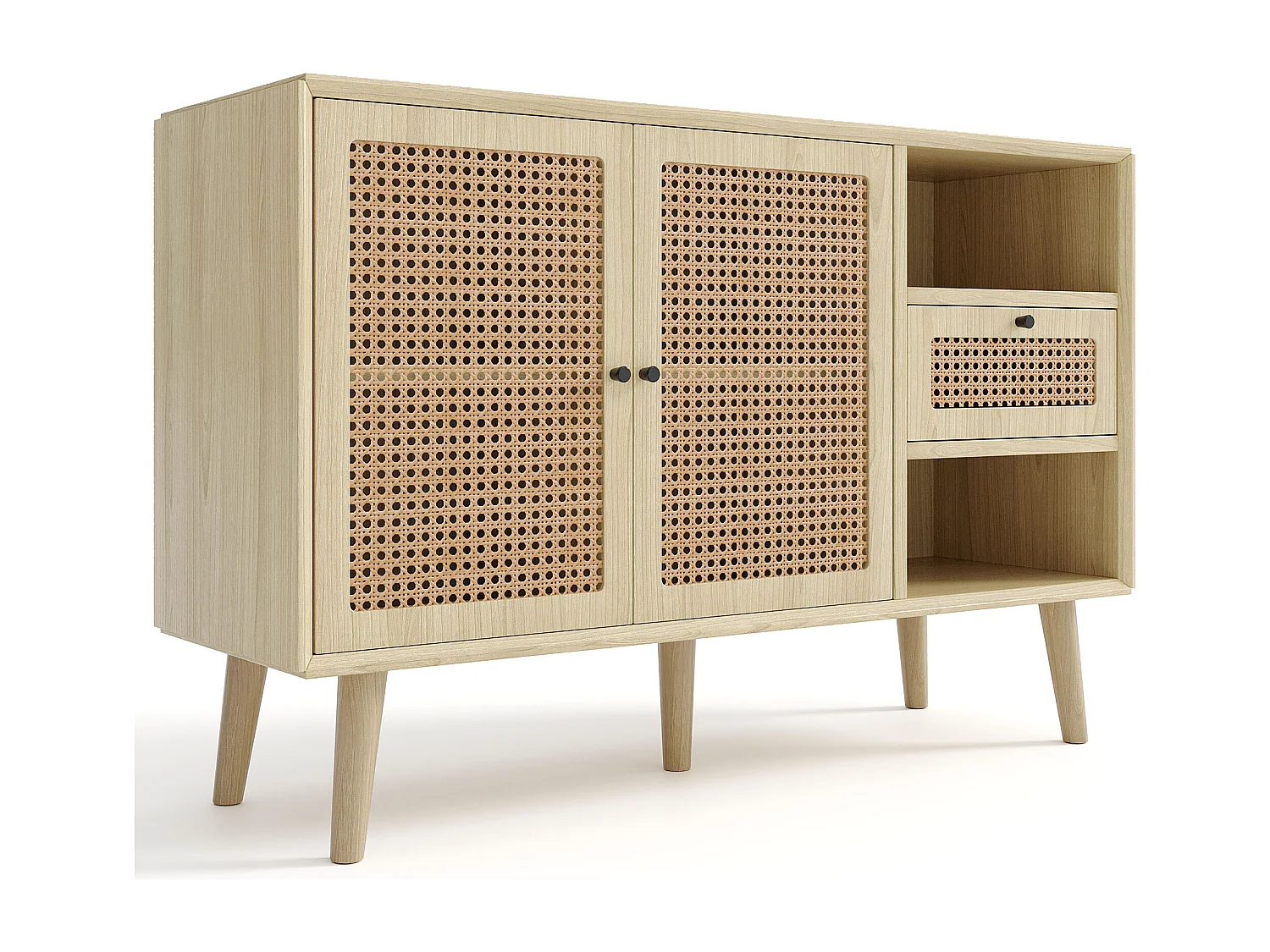 Buffet 120x40x80 cm avec Un tiroir et deux portes magnétiques et étagères réglables Matériau MDF Couleur naturelle pour Salon et salle à manger