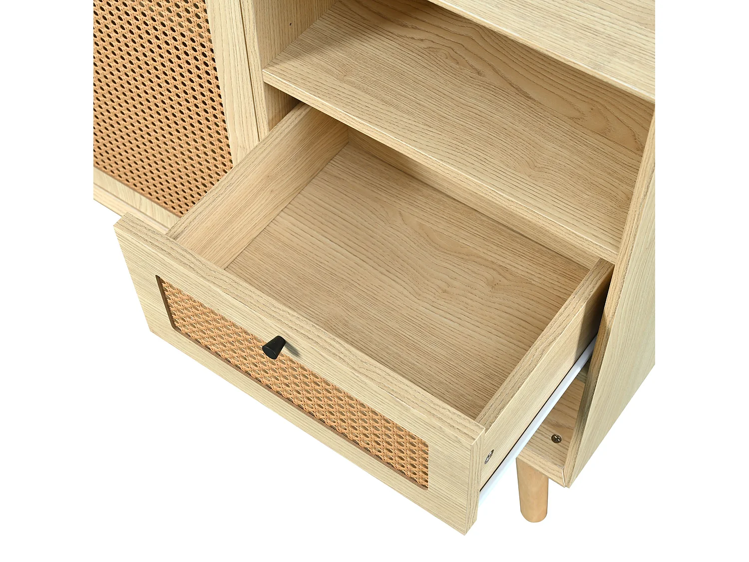 Buffet 120x40x80 cm avec Un tiroir et deux portes magnétiques et étagères réglables Matériau MDF Couleur naturelle pour Salon et salle à manger