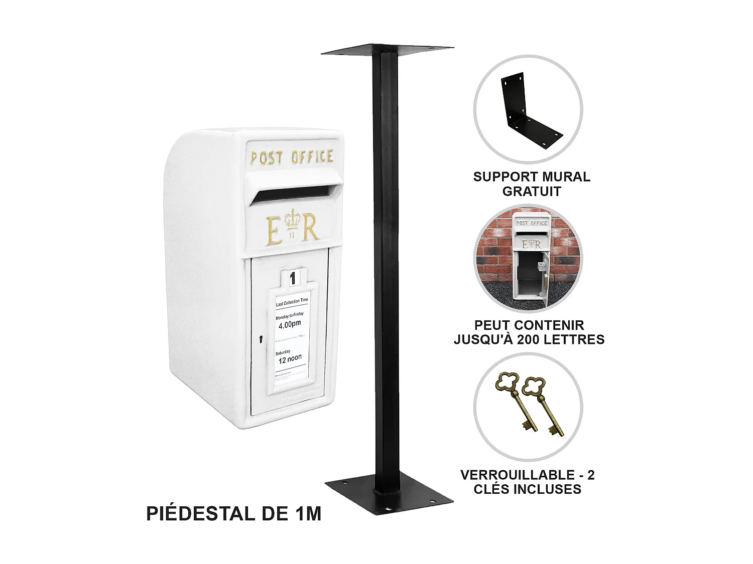 Boîte aux Lettres Blanche avec Support