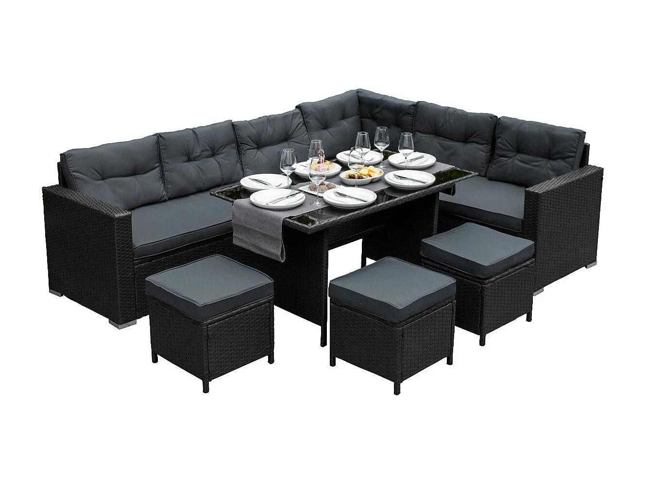 Polyrattan Gartenmöbel Set - Schwarz