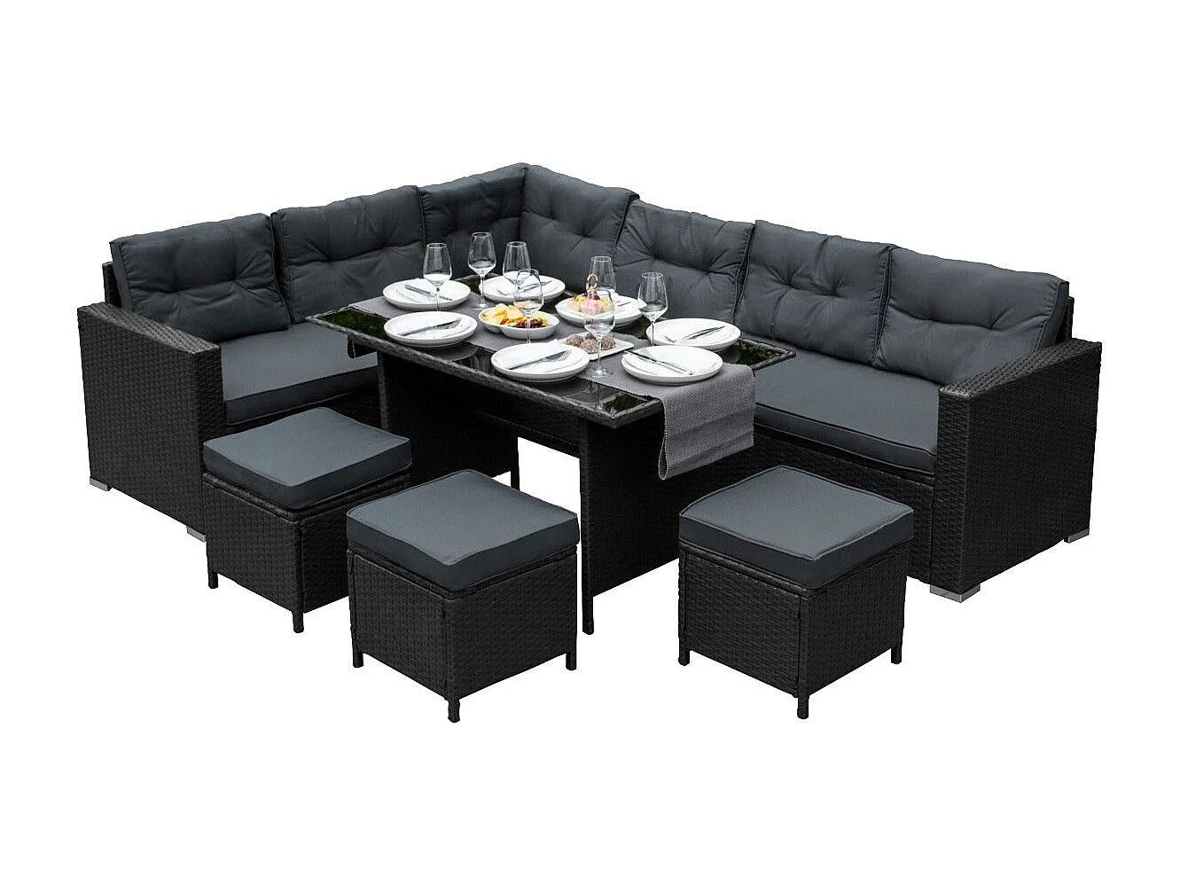 Salon de Jardin en Rotin 9 Personnes – Noir