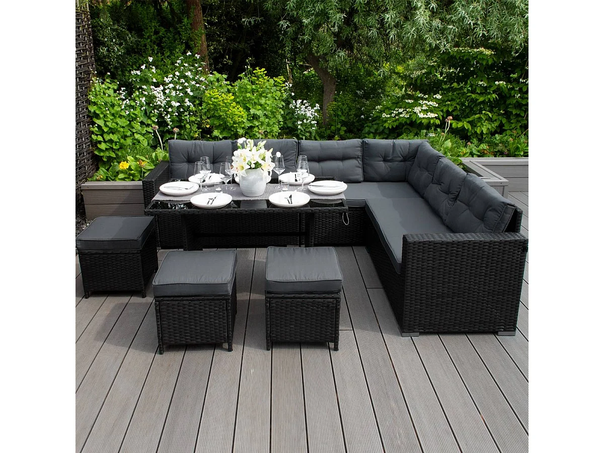 Salon de Jardin en Rotin 9 Personnes – Noir