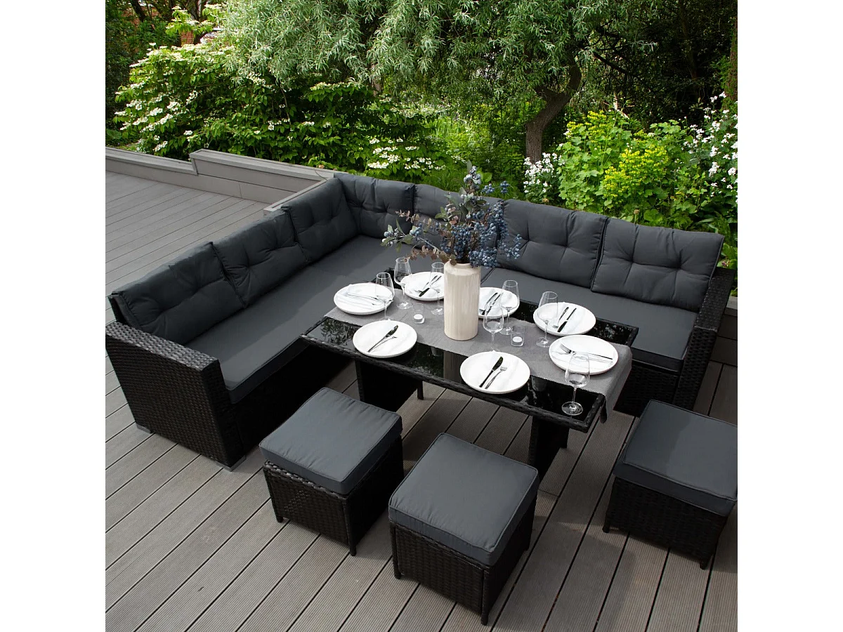 Salon de Jardin en Rotin 9 Personnes – Noir