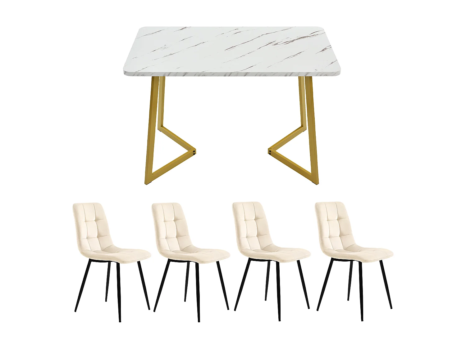 Ensemble table à manger rectangulaire avec 4 chaises, design compact, effet marbre, MDF, beige