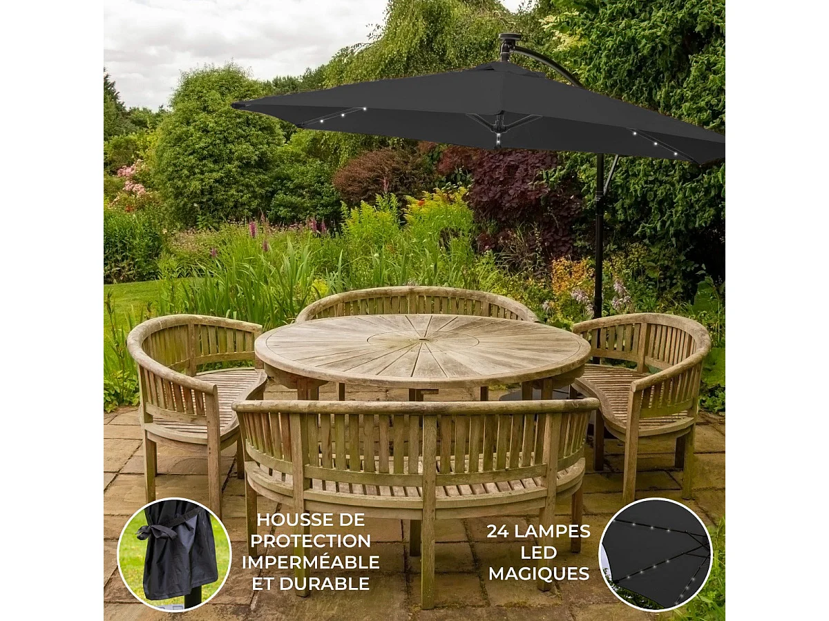 Szary 3-metrowy parasol LED Cantilever