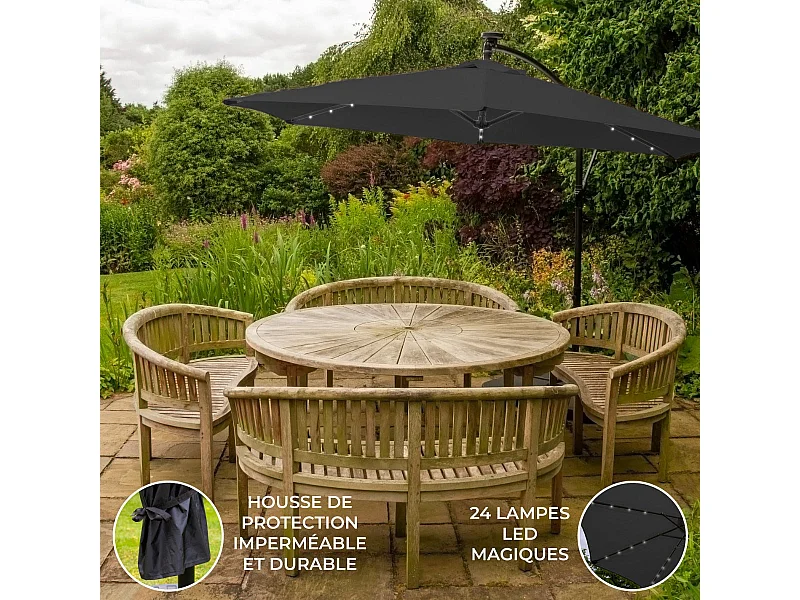Parasol Gris 3m avec LED's Intégrés
