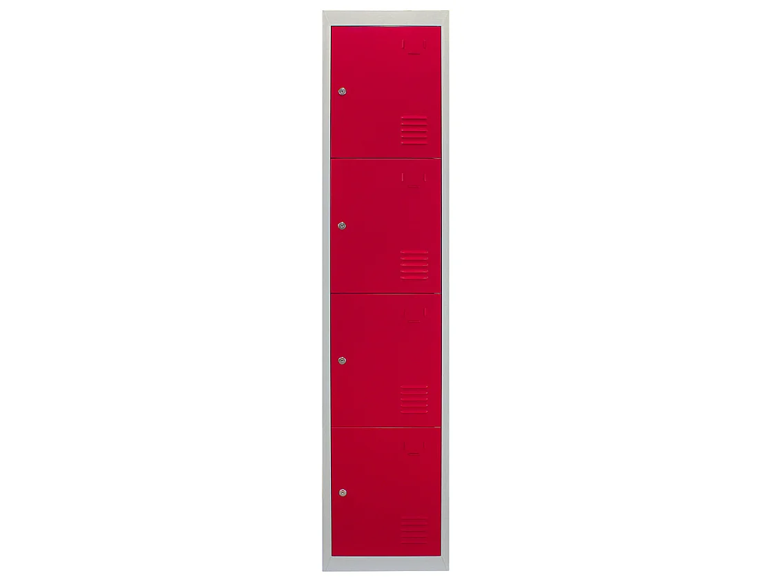 Casier Métallique Rouge à 4 Portes pour vestiaires 180 x 38 x 45 cm gym école