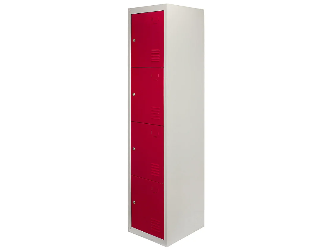 Casier Métallique Rouge à 4 Portes pour vestiaires 180 x 38 x 45 cm gym école