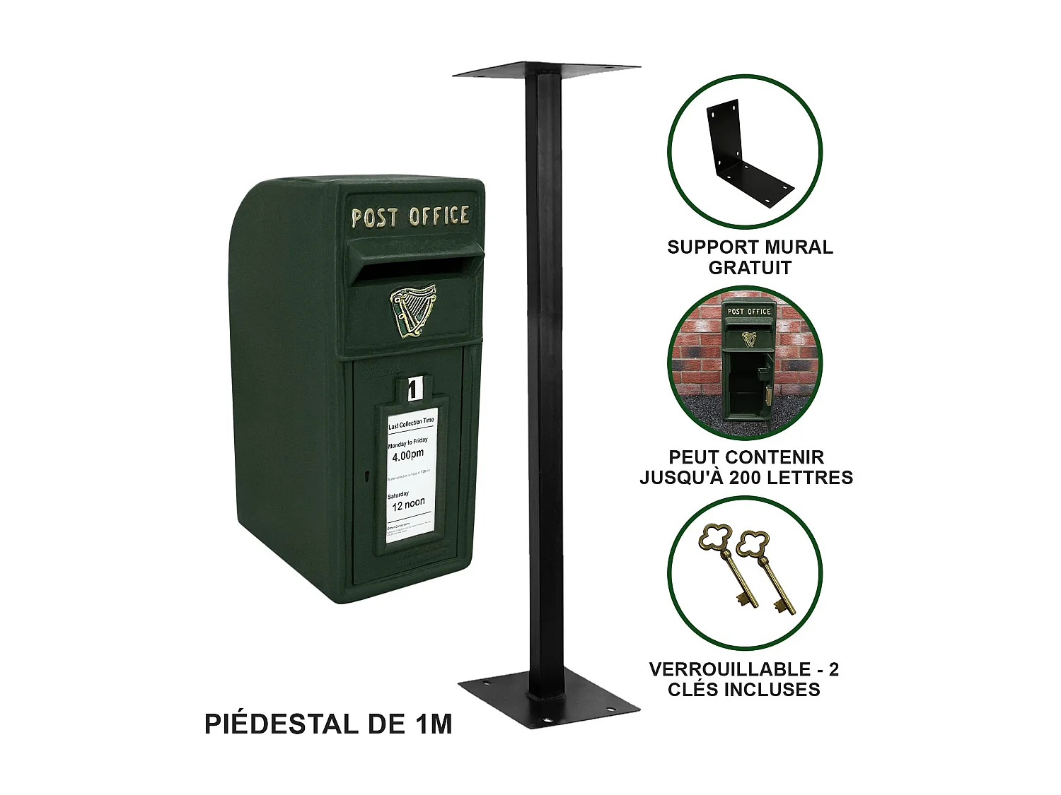 Boîte aux Lettres Verte avec Support