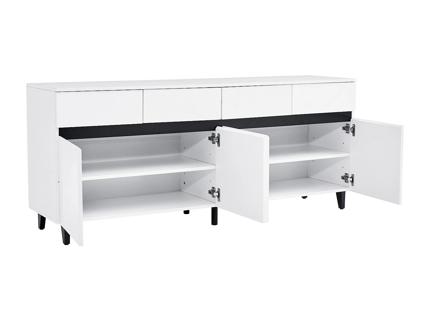 Buffet 160x40x68 cm avec Étagères réglables et quatre tiroirs et quatre compartiments de rangement Panneaux de particules en blanc pour salon et salle à manger