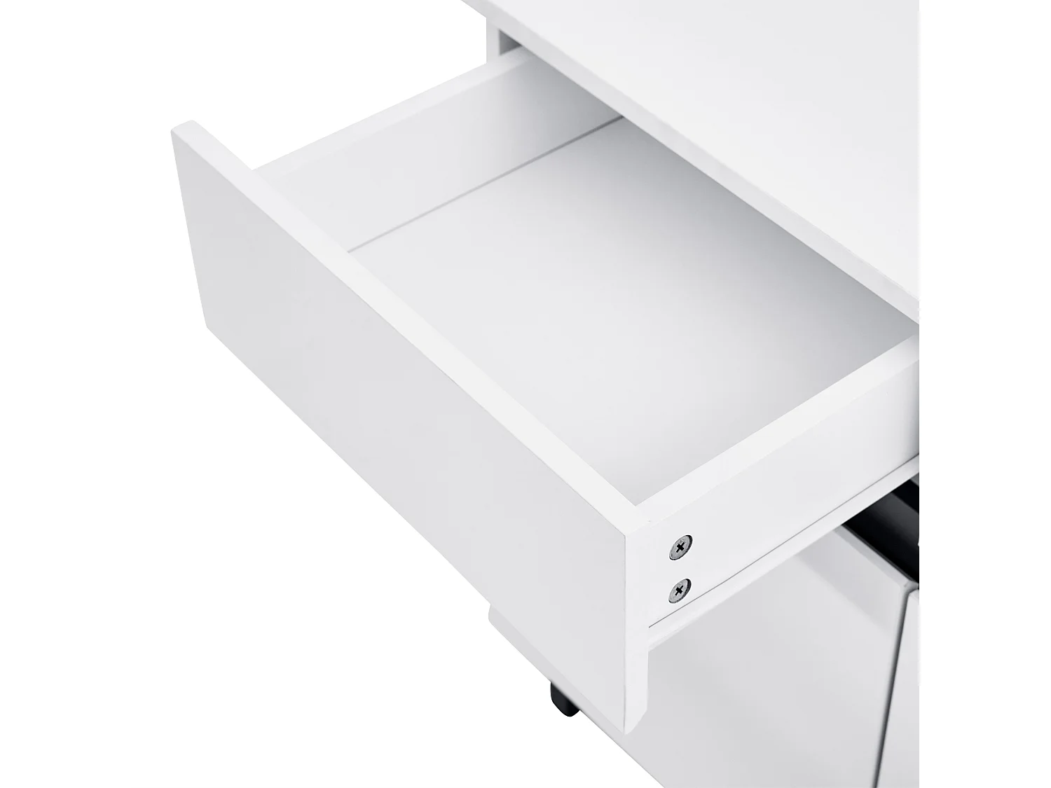 Buffet 160x40x68 cm, 4 tiroirs et 2 portes, étagères réglables, panneau avant brillant, panneau de particules, blanc