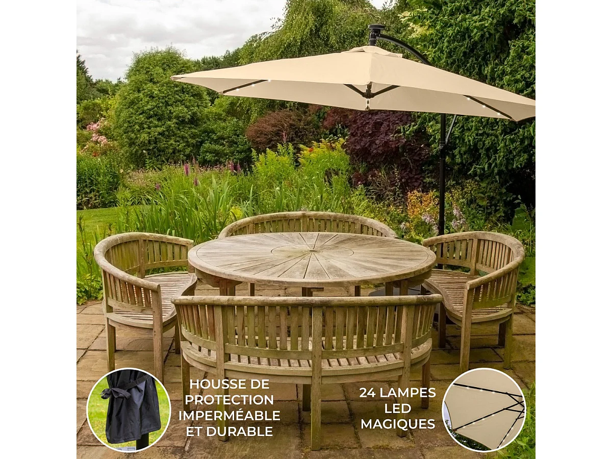 Ombrellone da Giardino Decentrato 3m con LED - Beige