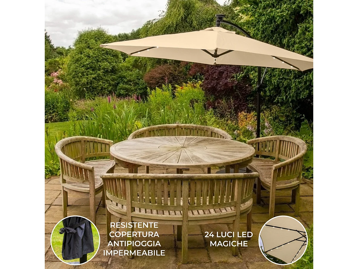 Beige 3m LED Cantilever Parasol