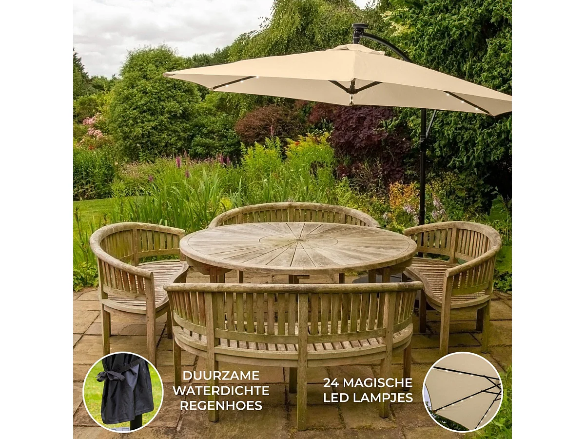 Beige 3m LED Cantilever Parasol