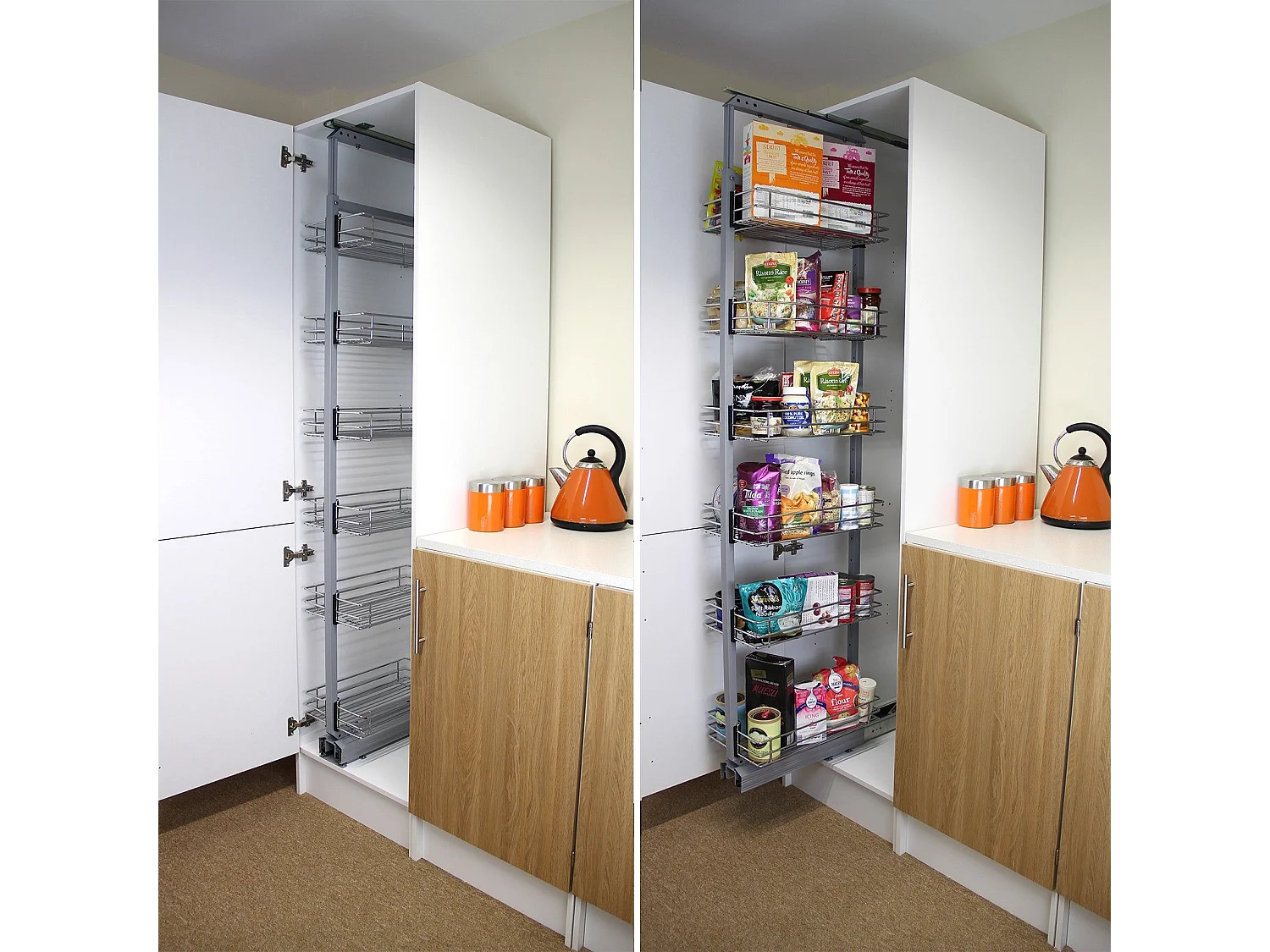 Wysuwana szafka kuchenna KuKoo z cichym domykiem – 46 cm gł. x 190–220 cm wys.