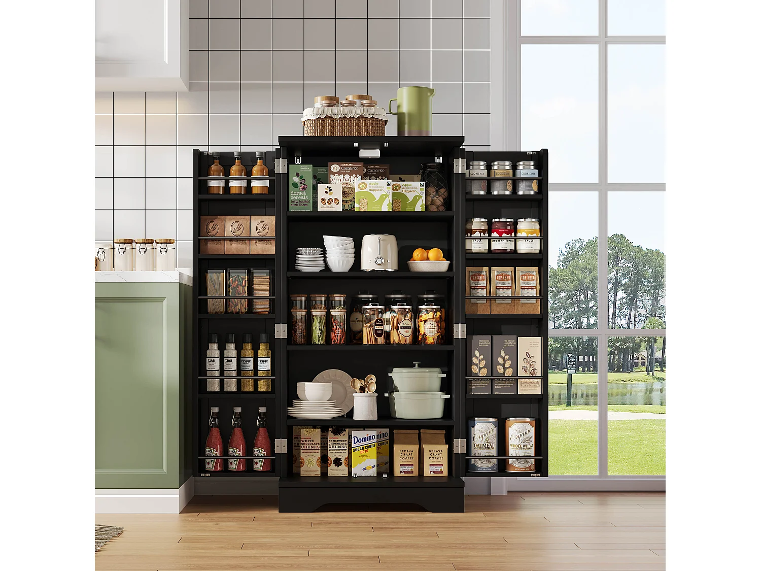 Armoire de rangement 120x60x40 cm, éclairage LED à capteur, étagère réglable, serrure à clip, MDF noir