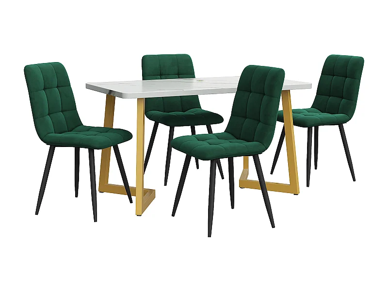 Ensemble table à manger rectangulaire avec 4 chaises, compact, capitonnage décoratif, MDF vert