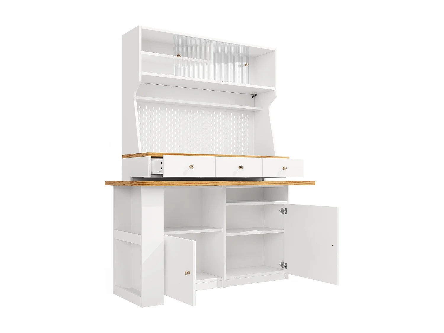 Buffet 137x45x177.7 cm avec LED Trois tiroirs et table et panneau de suspension Matériau MDF en blanc pour salon et salle à manger