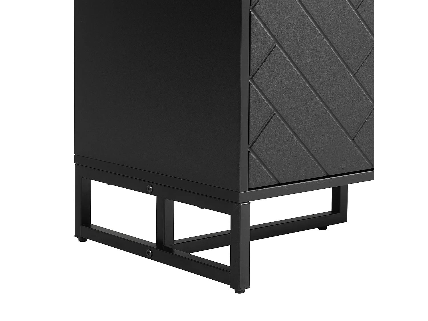 Buffet 120x40x80 cm, 2 portes à motif chevron, 3 tiroirs, étagères réglables, MDF noir