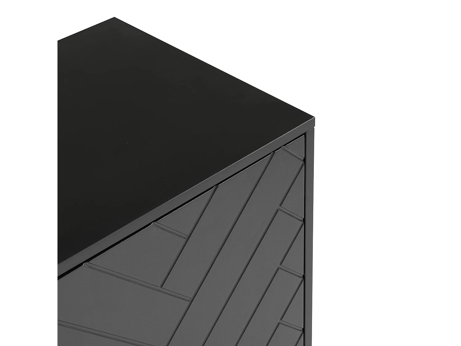 Buffet 120x40x80 cm, 2 portes à motif chevron, 3 tiroirs, étagères réglables, MDF noir