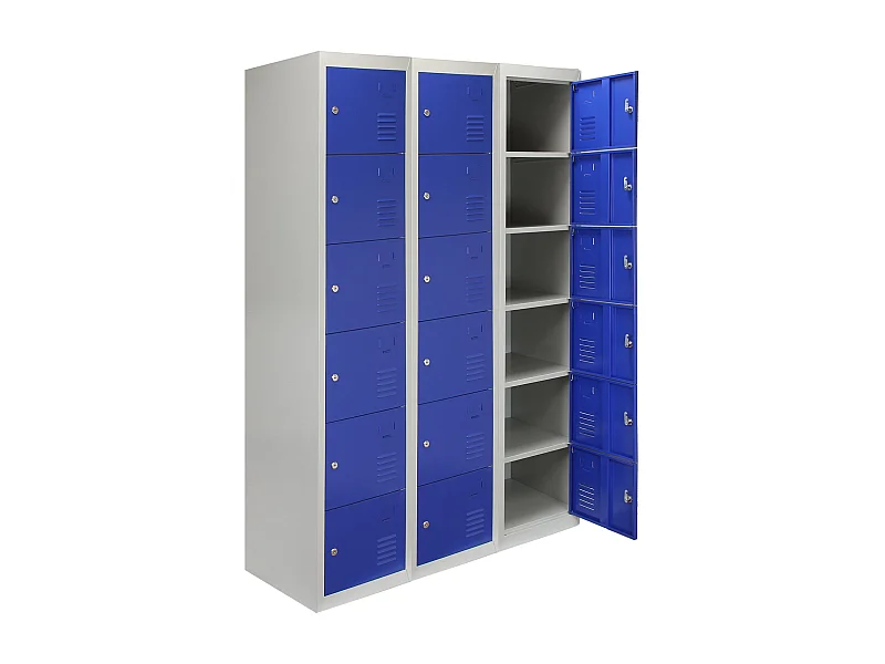 3 x 6-türiger Schließfachschrank Spind - Blau