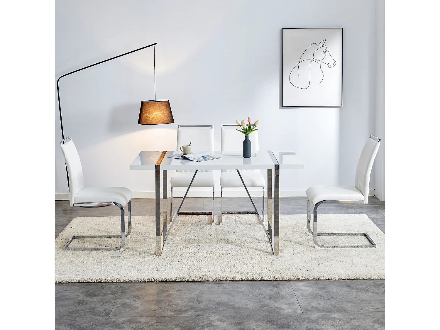 Lot de 2 chaises 42x45x95 cm avec Rembourrée Quatre repose-pieds en blanc pour Salon et salle à manger et bureau