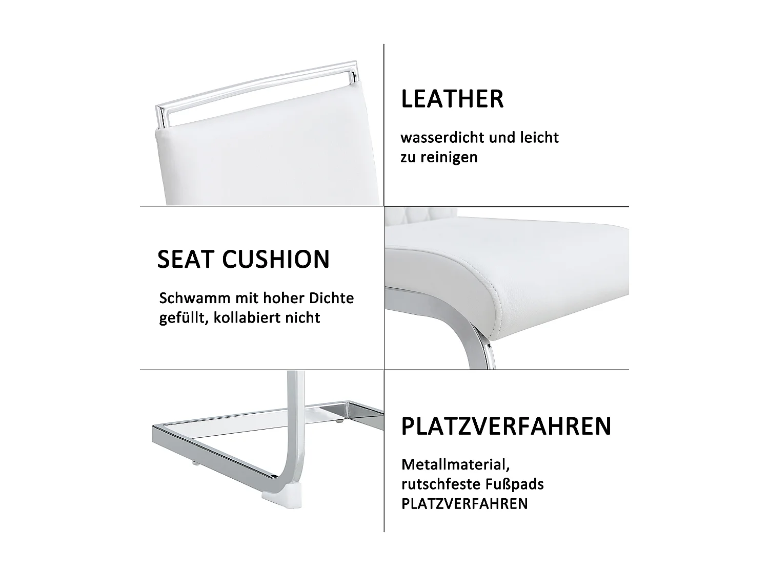 Lot de 2 chaises 42x45x95 cm avec Rembourrée Quatre repose-pieds en blanc pour Salon et salle à manger et bureau