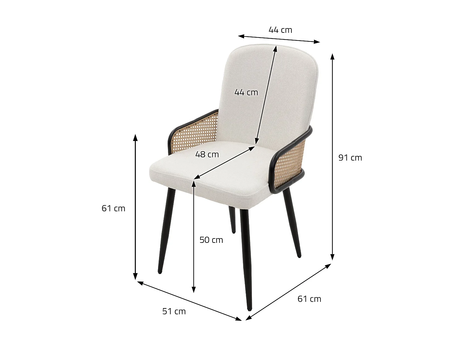ML-Design Set di 6 sedie imbottite da pranzo beige, in tessuto, con braccioli effetto rattan, sedia da cucina, poltroncina ergonomica da soggiorno