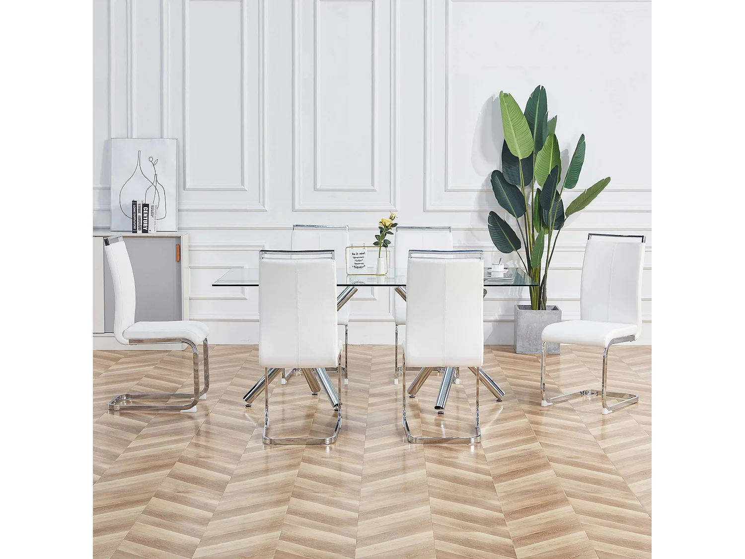 Lot de 4 chaises 42x54x100 cm avec Dossier rembourré Matériau PU en blanc pour Salon et salle à manger