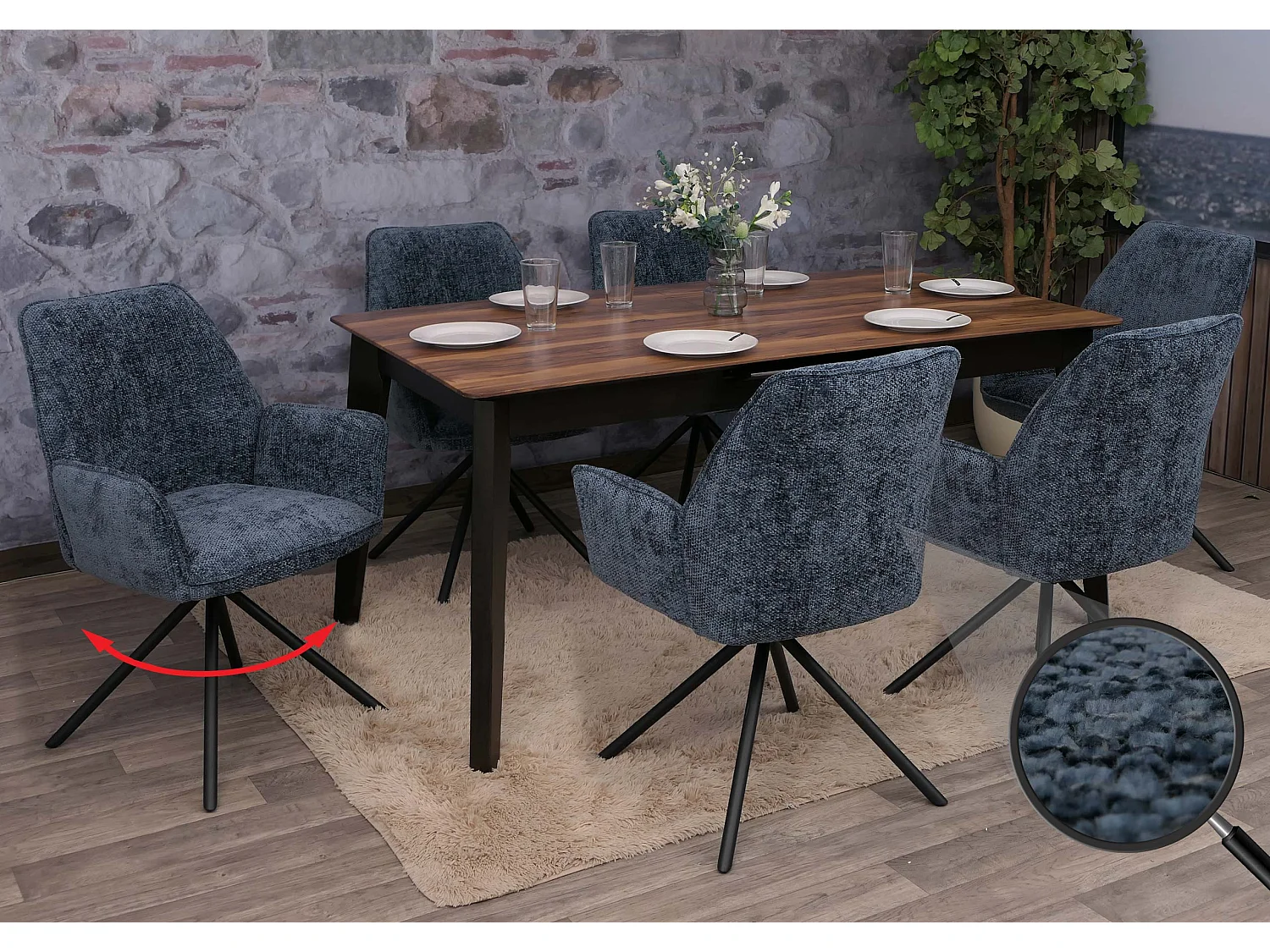 Chaise de salle à manger MCW-G67 (lot de 6),  bleu foncé