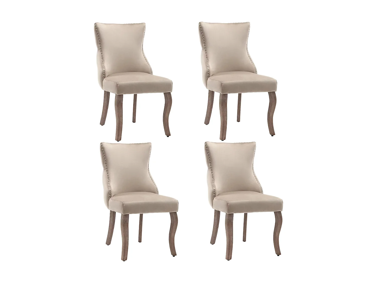 Lot de 4 chaises 50x45x91 cm avec Rembourrée Fermeture à boutons et ornée de rivets Matière velours en beige pour Salon et salle à manger