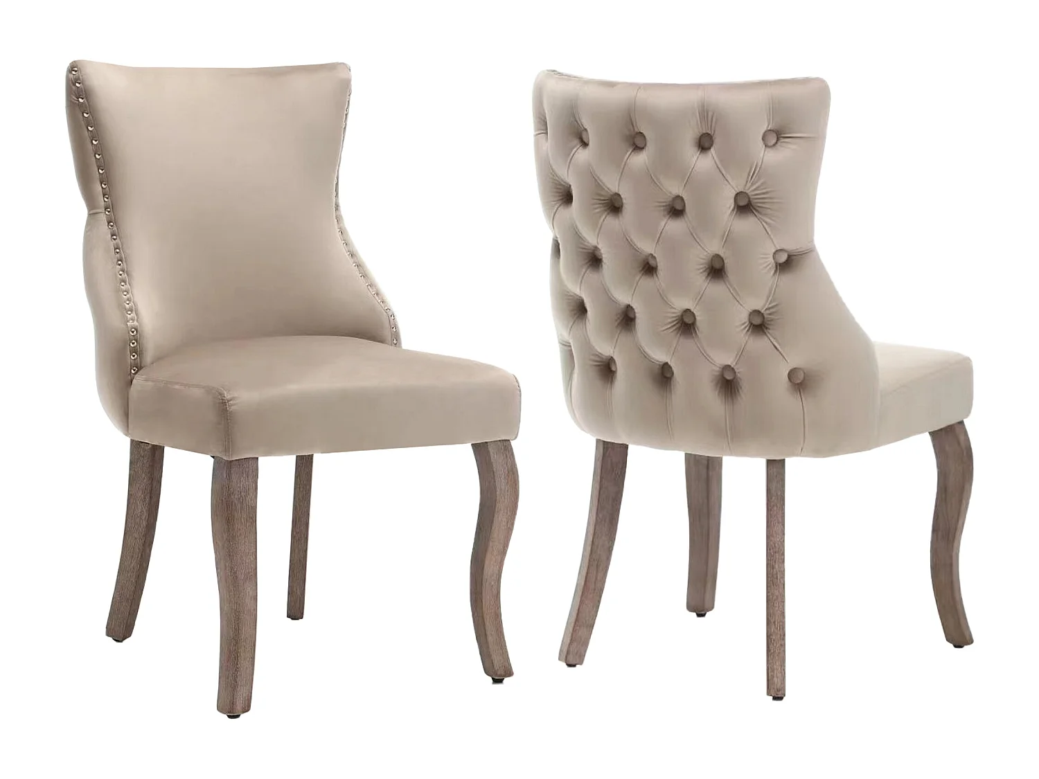 Lot de 4 chaises 50x45x91 cm avec Rembourrée Fermeture à boutons et ornée de rivets Matière velours en beige pour Salon et salle à manger