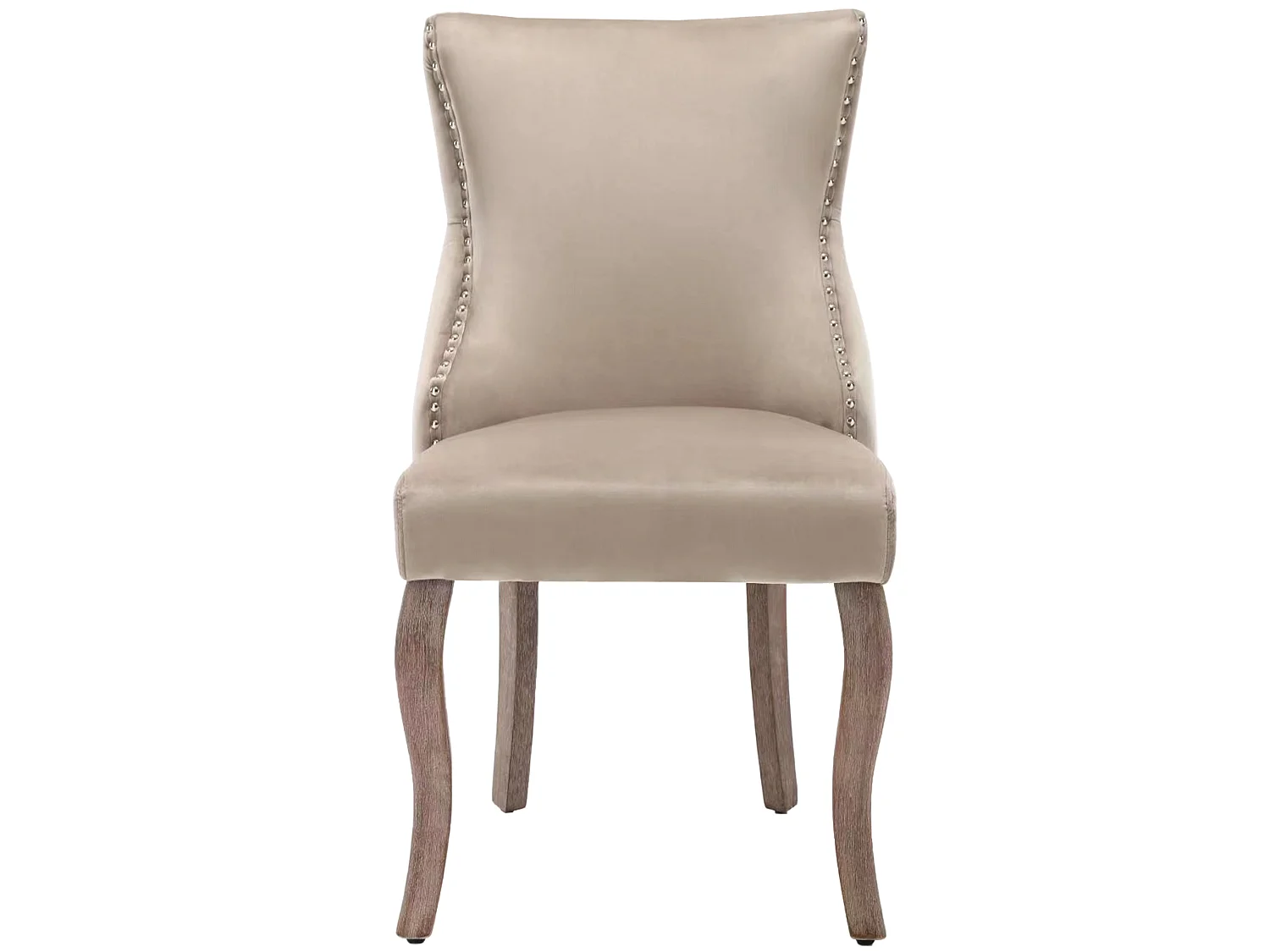 Set van 4 stoelen, 50x45x91 cm, met vulling, knoopsluiting en klinknagelversieringen. Beige fluwelen bekleding voor woonkamer en eetkamer.