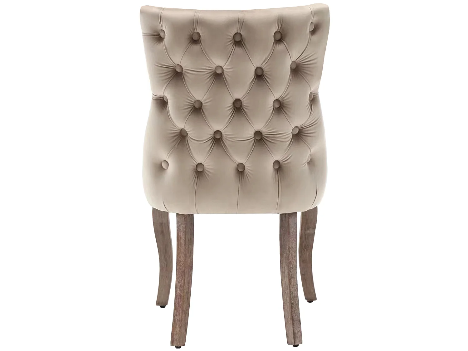 Set van 4 stoelen, 50x45x91 cm, met vulling, knoopsluiting en klinknagelversieringen. Beige fluwelen bekleding voor woonkamer en eetkamer.