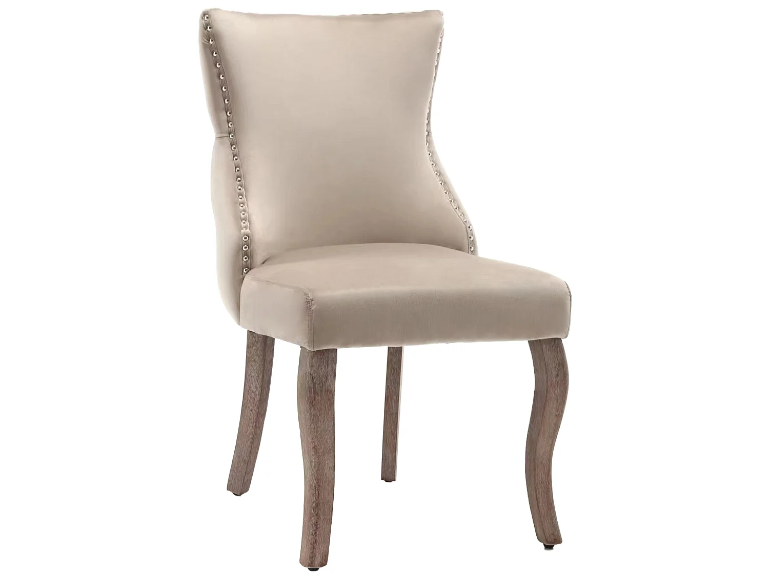 Set van 4 stoelen, 50x45x91 cm, met vulling, knoopsluiting en klinknagelversieringen. Beige fluwelen bekleding voor woonkamer en eetkamer.