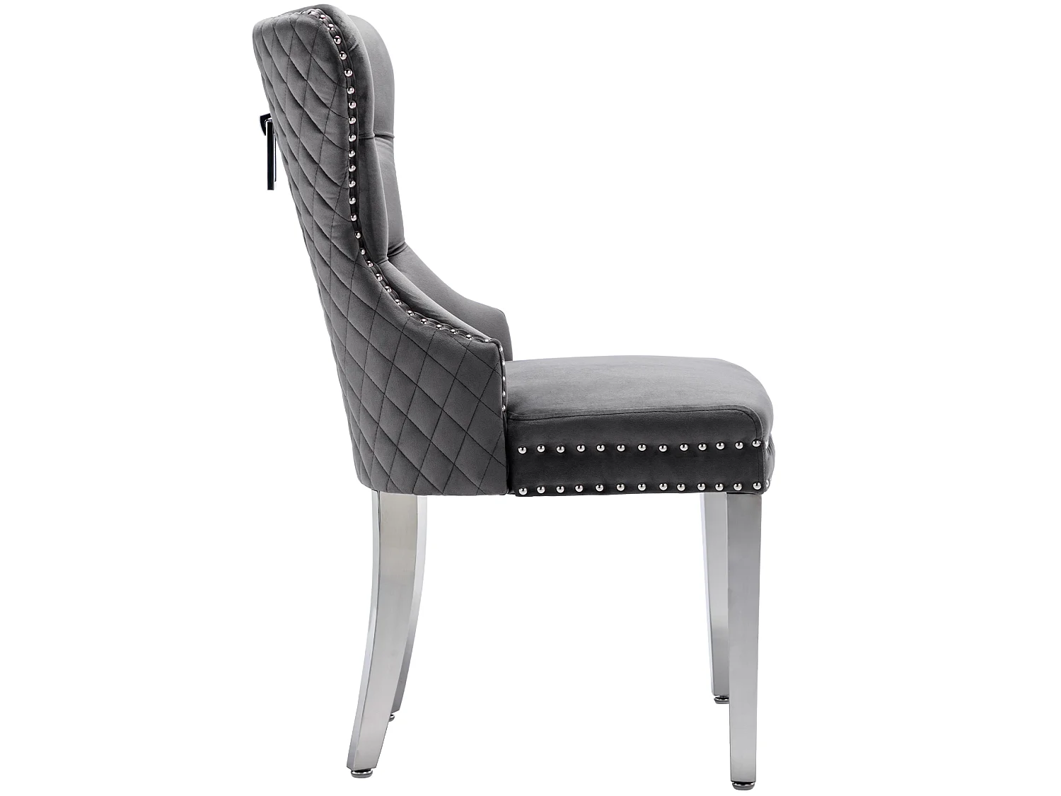 Lot de 6 chaises 53x62.5x94.5 cm avec Rembourrée Fermeture à boutons et ornée de rivets Matière velours en gris pour Salon et salle à manger