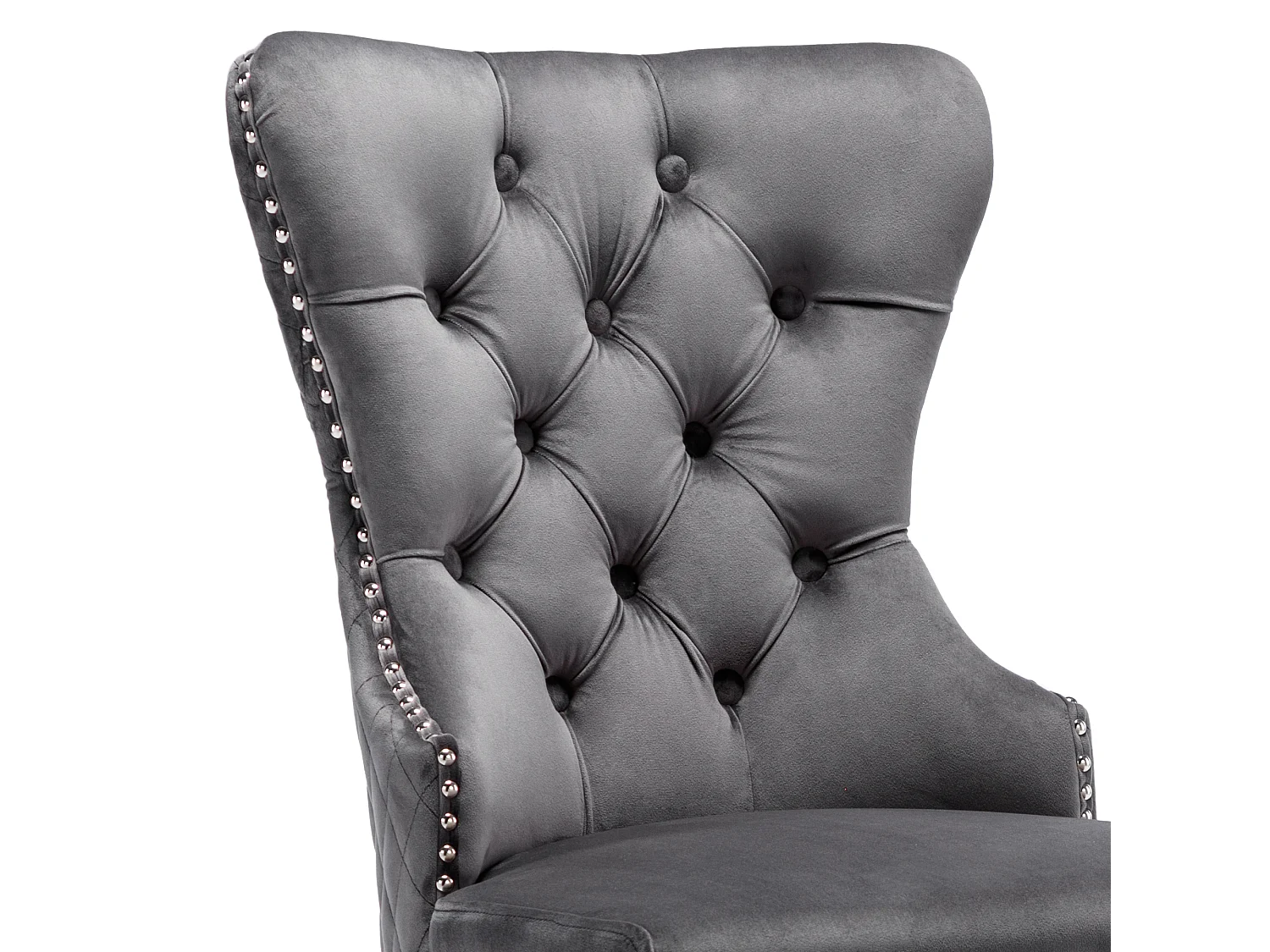Lot de 6 chaises 53x62.5x94.5 cm avec Rembourrée Fermeture à boutons et ornée de rivets Matière velours en gris pour Salon et salle à manger