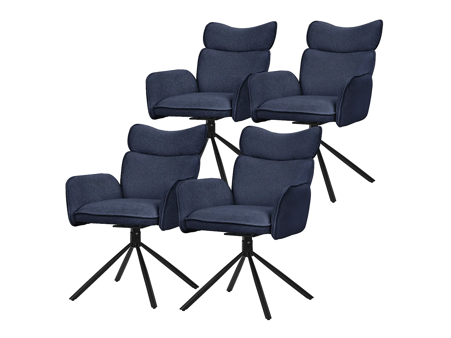 ML-Design 4x Sillas de comedor giratorias 360° azul oscuro con funda de tela, asiento de salón con reposabrazos y respaldo sillón ergonómico de cocina
