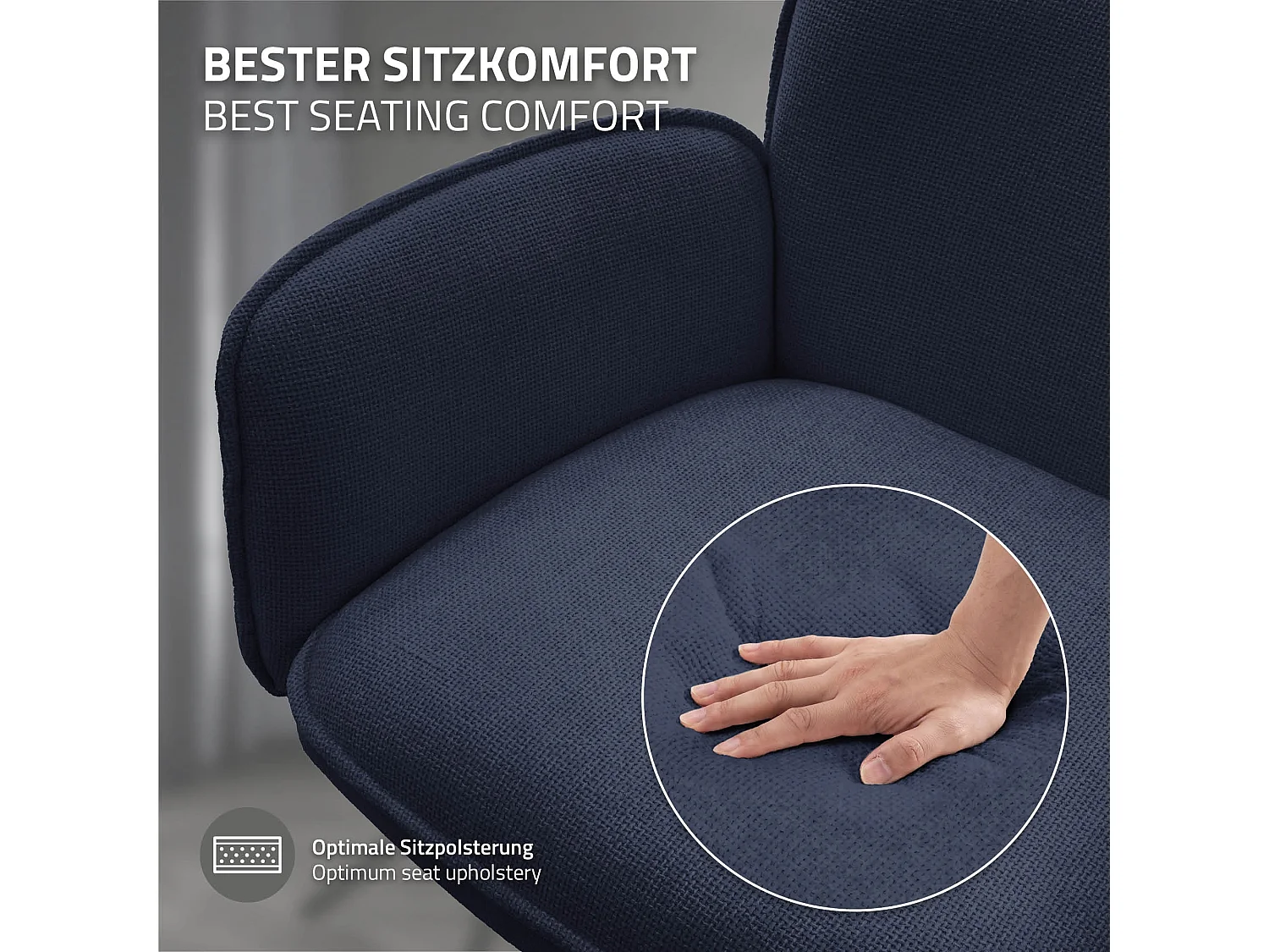 ML-Design 4x Sillas de comedor giratorias 360° azul oscuro con funda de tela, asiento de salón con reposabrazos y respaldo sillón ergonómico de cocina