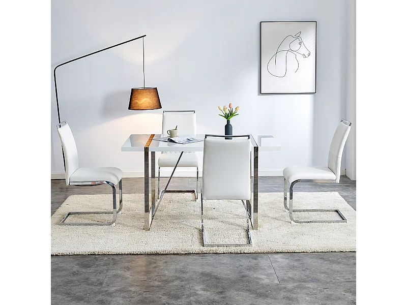 Lot de 4 chaises 42x45x95 cm avec Rembourrée Quatre repose-pieds en blanc pour Salon et salle à manger et bureau